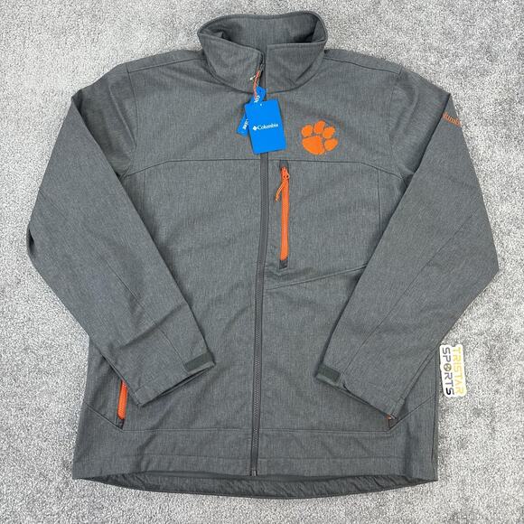 Clemson Tigers Jacket Mens Large Gray Orange NCAA Football Softshell Columbia - Picture 1 of 11